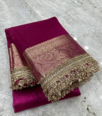 Maharani Tissue silk saree attached with maharaja lace.
