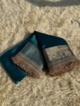 Sky Blue Maharani Tissue silk saree attached with maharaja lace